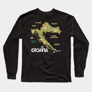 Croatia illustrated map Long Sleeve T-Shirt